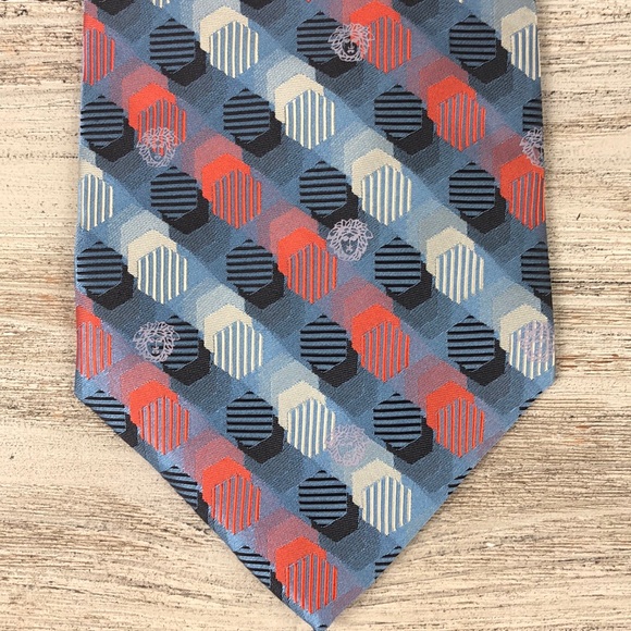 Versace Other - Versace Medusa Orange Blue Striped Hexagon Tie